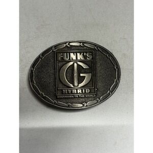 Vintage Funk's G Hybrid Pewter Belt Buckle - Collectible Farm Advertising